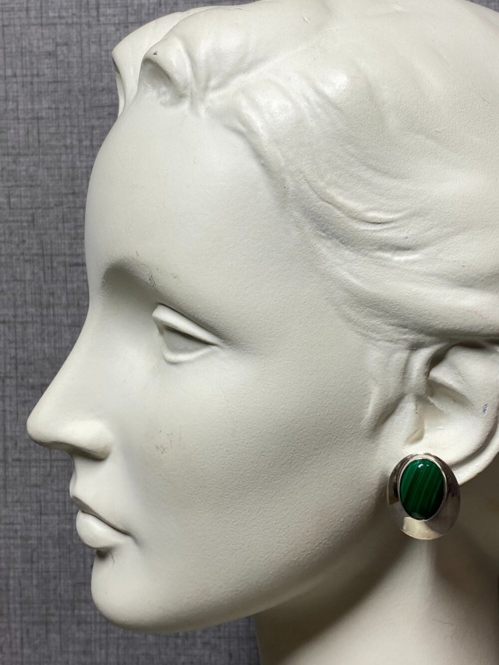Vintage Navajo Post Earrings Sterling Silver & Genuine Malachite Stone